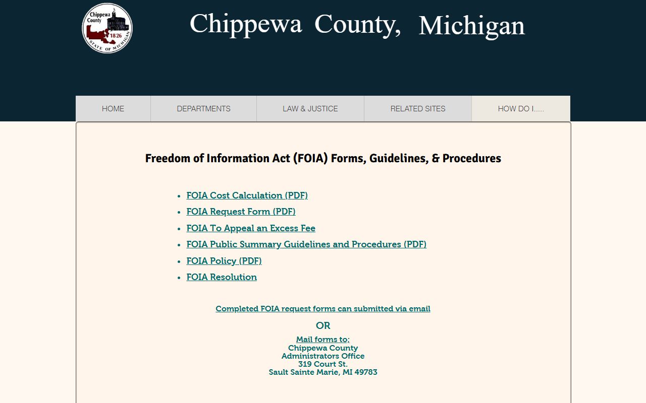 Chippewa County jail mugshots FOIA records request page