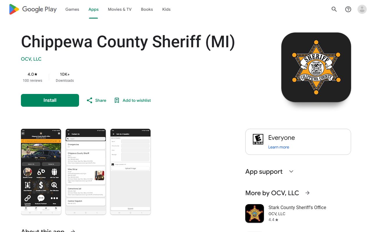 Chippewa County inmate search app listing for offender searches