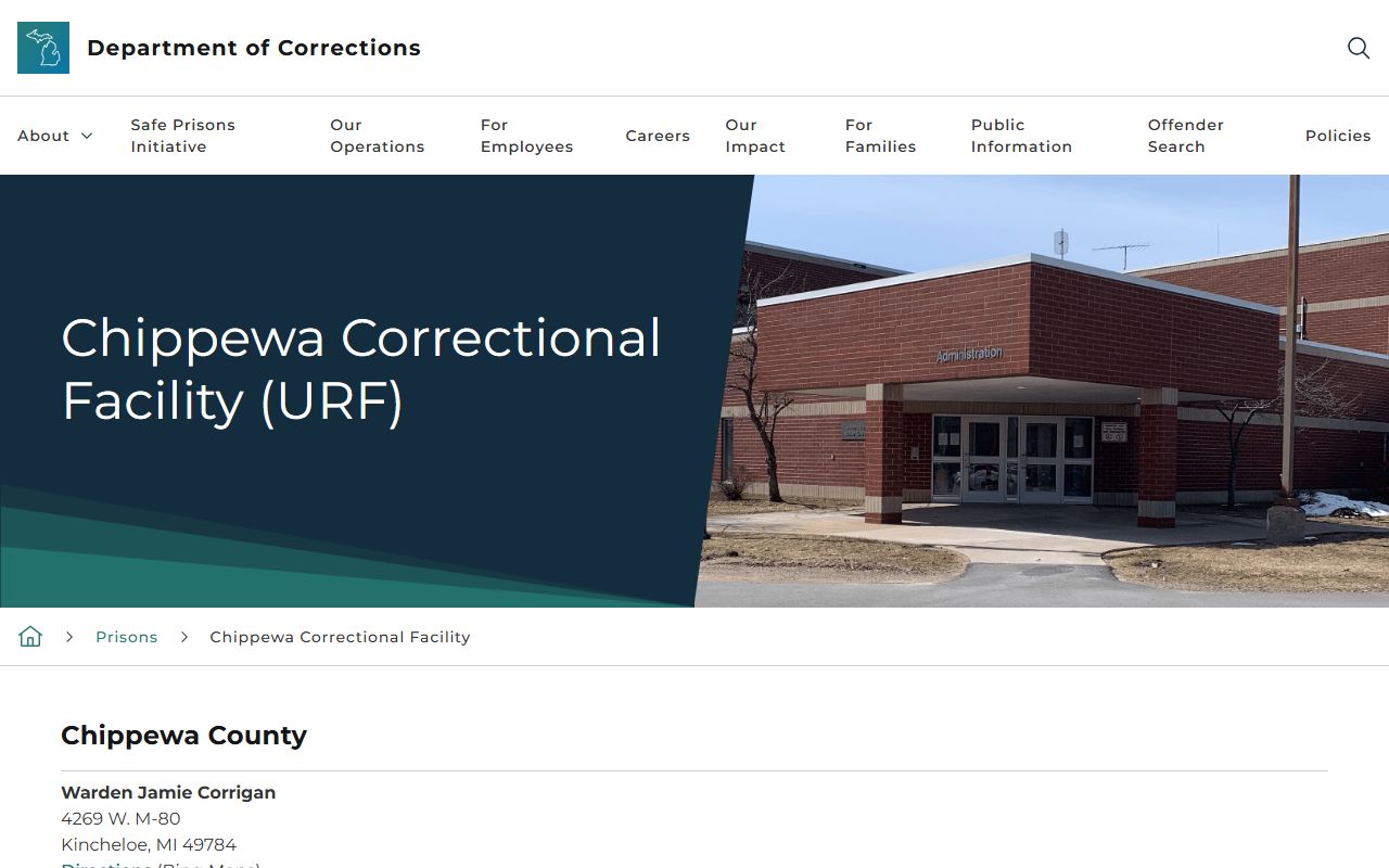 Chippewa Correctional Facility MDOC inmate lookup and facility information page
