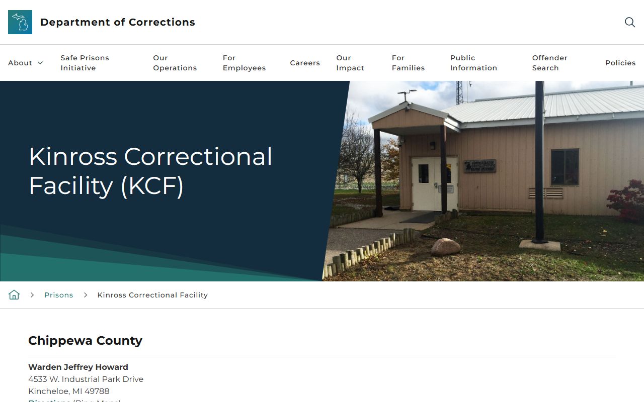 Kinross Correctional Facility MDOC inmate search and facility information page